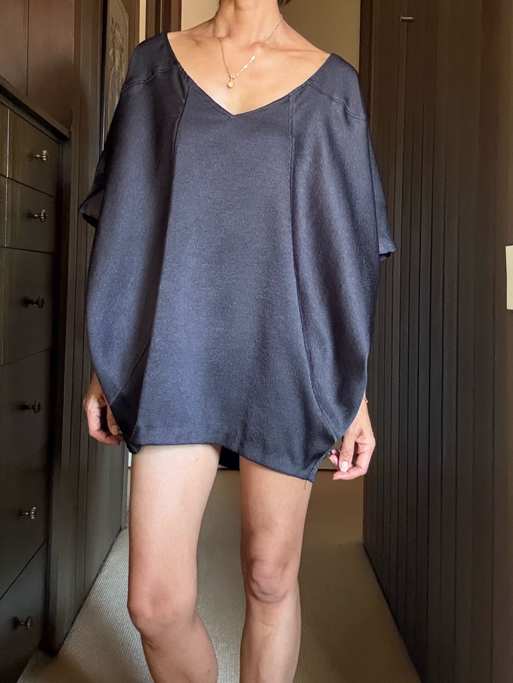 Relaxed Black Dolman Sleeve Women's Top
